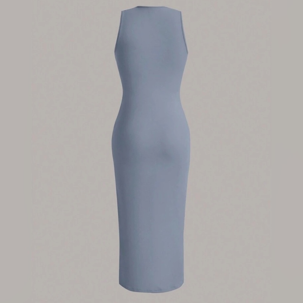 Dusty Blue Ruched Waist Tank Dress 🦋 - Picture 2 of 6